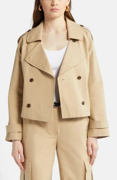 Nordstrom Crop Stretch Cotton Trench Coat In Tan Travertine