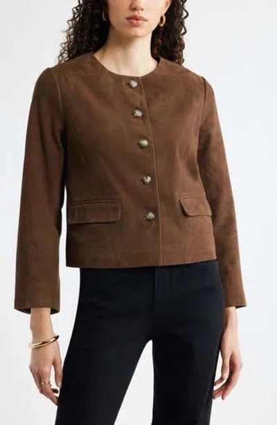 Nordstrom Crop Suede Jacket In Brown