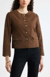 Nordstrom Suede Crop Button Front Jacket In Brown Drum