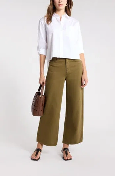 Nordstrom Cropped Poplin Button-up Shirt In White