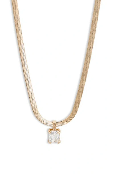 Nordstrom Crystak Pendant Snake Chain Necklace In Clear- Gold