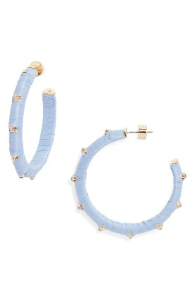 Nordstrom Crystal Accent Raffia Wrapped Hoop Earrings In Blue