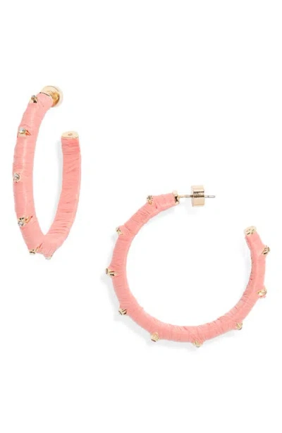 Nordstrom Crystal Accent Raffia Wrapped Hoop Earrings In Pink