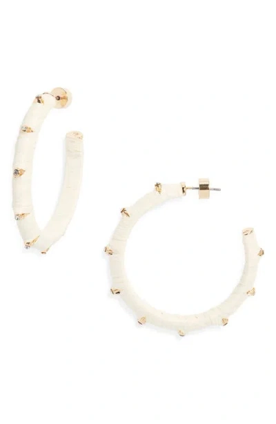 Nordstrom Crystal Accent Raffia Wrapped Hoop Earrings In White
