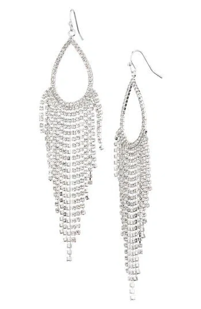 Nordstrom Crystal Fringe Teardrop Earrings In Clear- Rhodium