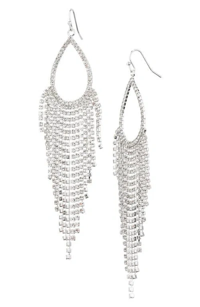Nordstrom Crystal Fringe Teardrop Earrings In Clear- Rhodium