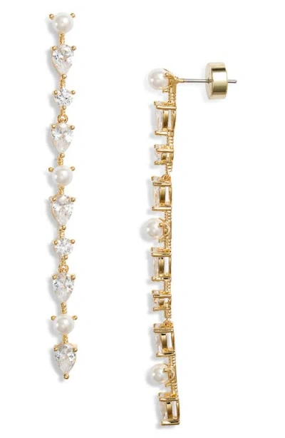 Nordstrom Cubic Zirconia & Faux Pearl Linear Drop Earrings In Gold
