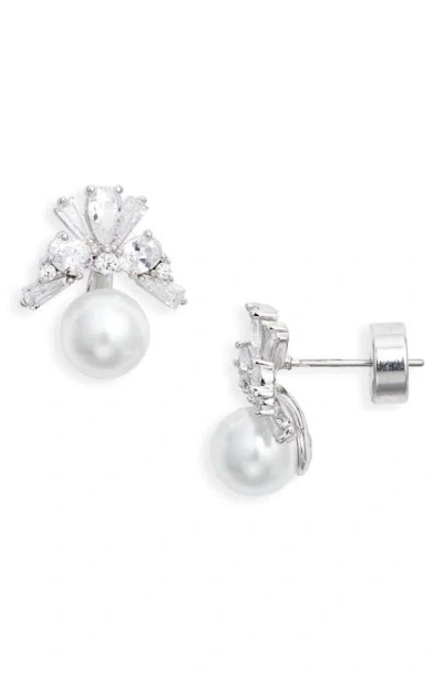 Nordstrom Cubic Zirconia & Faux Pearl Stud Earrings In Silver