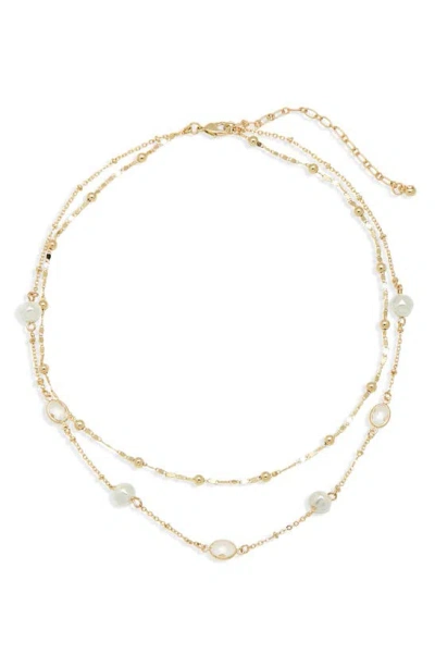 Nordstrom Cubic Zirconia & Imitation Pearl Layered Chain Necklace In Gold