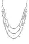 Nordstrom Cubic Zirconia & Pearl Charm Triple Tier Necklace In Clear- Silver