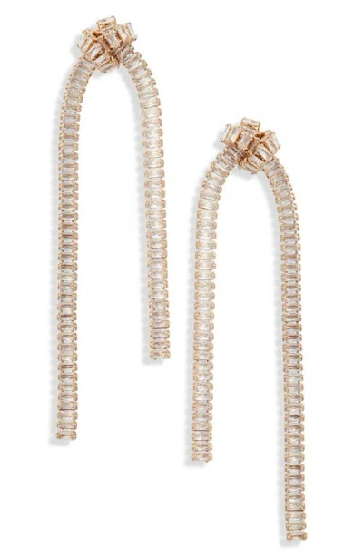 Nordstrom Cubic Zirconia Baguette Knot Linear Earrings In Clear- Gold