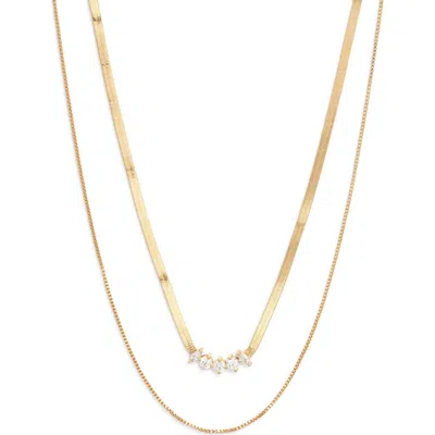 Nordstrom Cubic Zirconia Bar Layered Chain Necklace In Gold