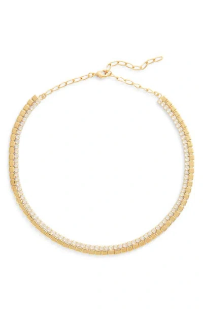 Nordstrom Cubic Zirconia Border Tile Necklace In Clear- Gold