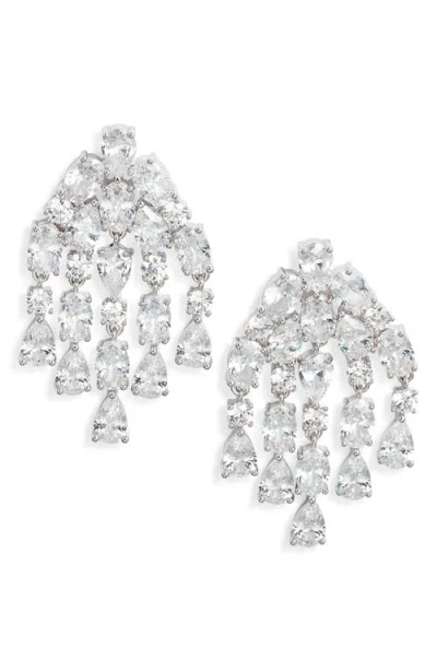 Nordstrom Cubic Zirconia Cascading Fringe Drop Earrings In Clear- Silver