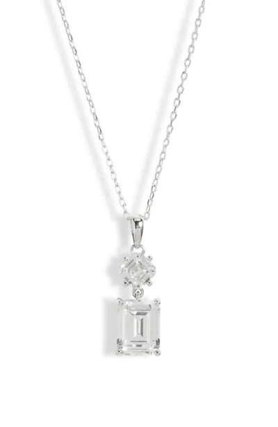 Nordstrom Cubic Zirconia Double Drop Pendant Necklace In Clear/platinum Plated