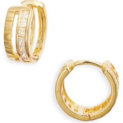 Nordstrom Cubic Zirconia Double Huggie Hoop Earrings In Clear- Gold