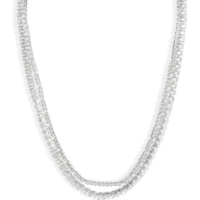Nordstrom Cubic Zirconia Double Strand Tennis Necklace In Clear- Silver