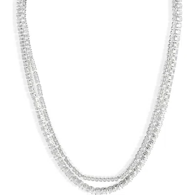 Nordstrom Cubic Zirconia Double Strand Tennis Necklace In Silver