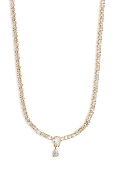 Nordstrom Cubic Zirconia Drop Tennis Necklace In Clear- Gold