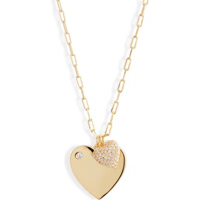Nordstrom Cubic Zirconia Heart Charms Duo Necklace In Clear- Gold