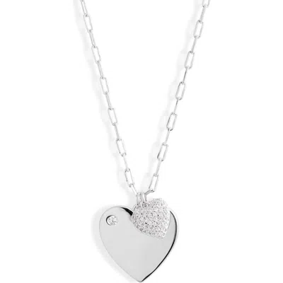 Nordstrom Cubic Zirconia Heart Charms Duo Necklace In Clear- Silver