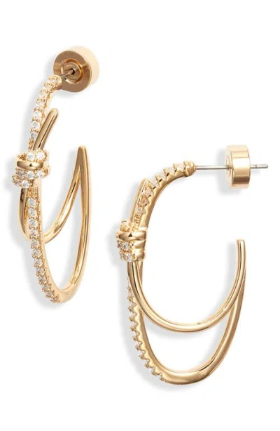 Nordstrom Cubic Zirconia Knot Double Hoop Earrings In Gold