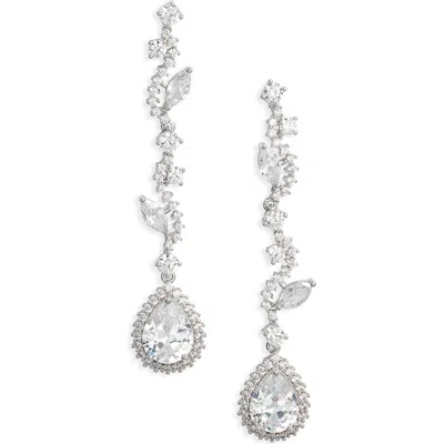 Nordstrom Cubic Zirconia Leafy Branch Drop Earrings In Clear- Silver