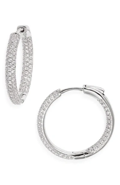 Nordstrom Cubic Zirconia Pavé Hoop Earrings In Clear- Silver
