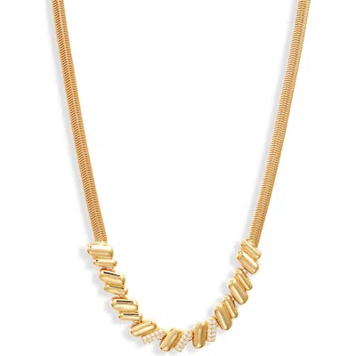 Nordstrom Cubic Zirconia Ridged Frontal Necklace In Gold