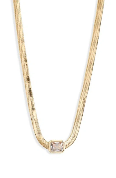 Nordstrom Cubic Zirconia Station Snake Chain Necklace In Gold