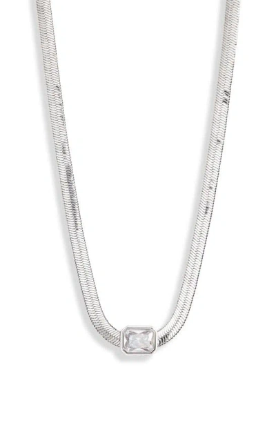 Nordstrom Cubic Zirconia Station Snake Chain Necklace In Clear- Silver
