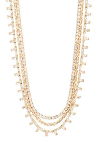 Nordstrom Cubic Zirconia Triple Strand Necklace In Clear- Gold