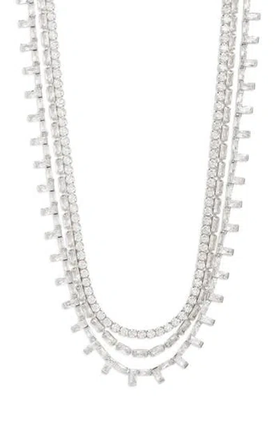 Nordstrom Cubic Zirconia Triple Strand Necklace In Clear- Silver