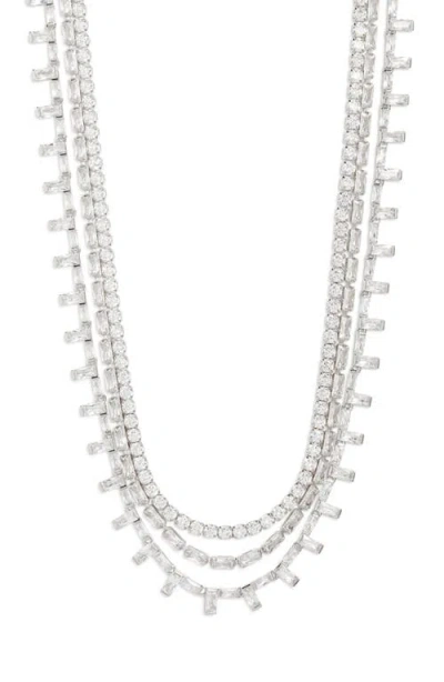 Nordstrom Cubic Zirconia Triple Strand Necklace In Clear- Silver