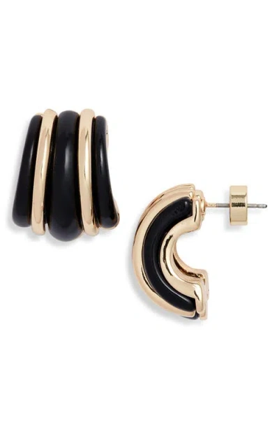 Nordstrom Curved Enamel Hoop Earrings In Black