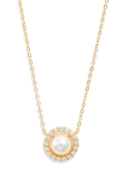 Nordstrom Dainty Cubic Zirconia & Faux Pearl Pendant Necklace In Gold