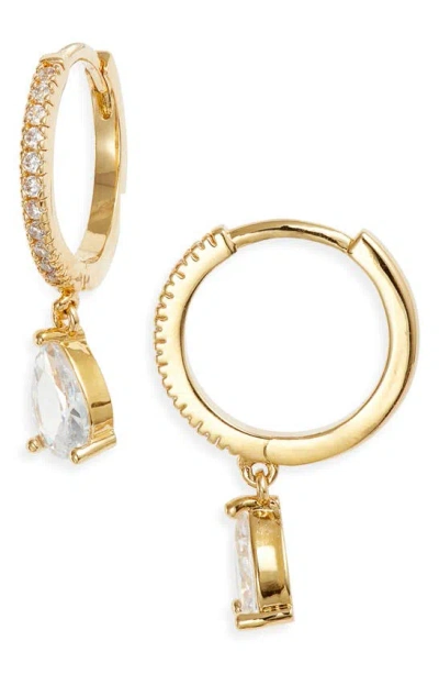 Nordstrom Demi Fine Cubic Zirconia Drop Huggie Hoop Earrings In 14k Gold Plated