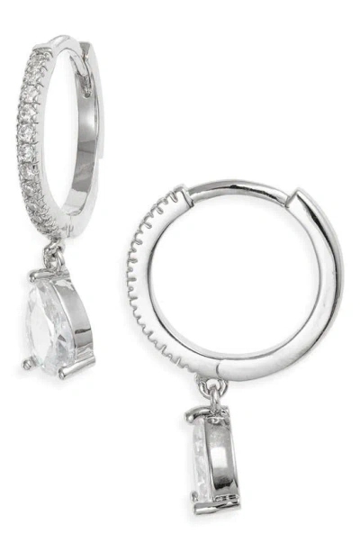 Nordstrom Demi Fine Cubic Zirconia Drop Huggie Hoop Earrings In Sterling Silver Plated