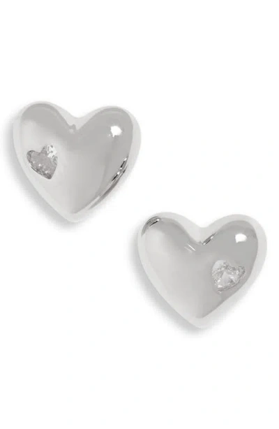 Nordstrom Demi Fine Cubic Zirconia Inset Heart Stud Earrings In Sterling Silver Plated