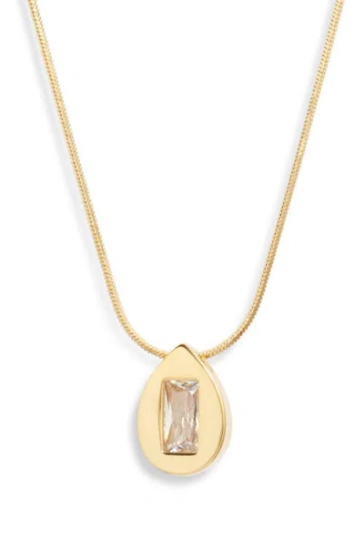 Nordstrom Demi Fine Cubic Zirconia Teardrop Pendant Necklace In 14k Gold Plated