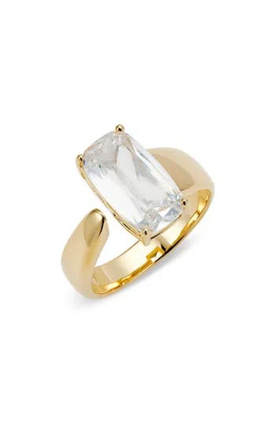 Nordstrom Demi Fine Emerald Cut Cubic Zirconia Open Ring In Clear/14k Gold Plated