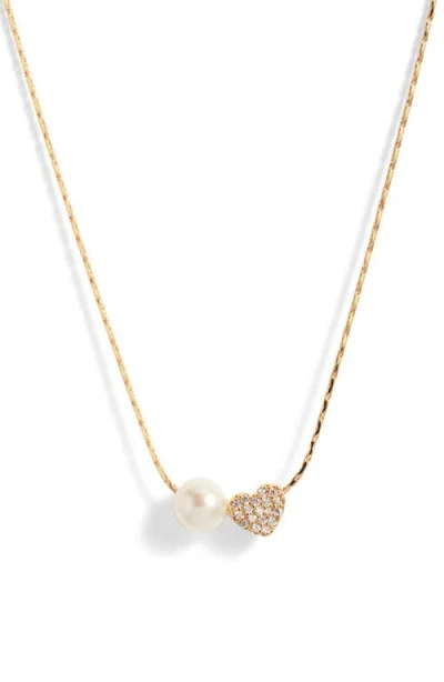 Nordstrom Demi Fine Heart & Freshwater Pearl Duo Pendant Necklace In 14k Gold Plated