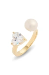 Nordstrom Demi Fine Heart & Freshwater Pearl Open Ring In 14k Gold Plated