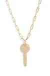 Nordstrom Demi Fine Pavé Key Pendant Necklace In 14k Gold Plated