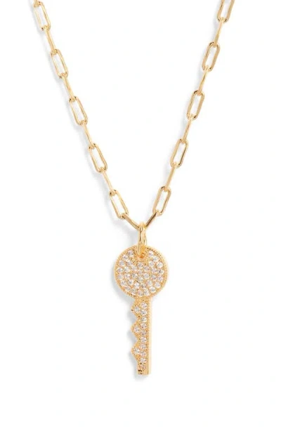 Nordstrom Demi Fine Pavé Key Pendant Necklace In 14k Gold Plated