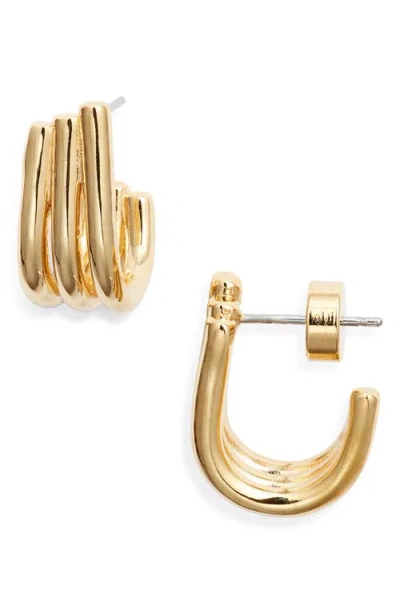 Nordstrom Demi Fine Ridged Triple Hoop Earrings In 14k Gold Plated