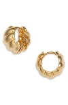 Nordstrom Demi Fine Ridged Wide Huggie Hoop Earrings In 14k Gold Plated