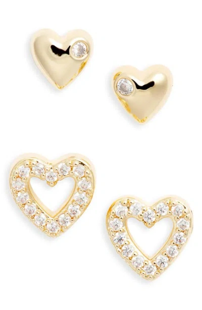 Nordstrom Demi Fine Set Of 2 Heart Stud Earrings In 14k Gold Plated