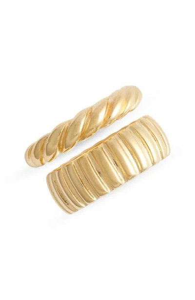 Nordstrom Demi Fine Set Of 2 Ridged Rings In 14k Gold Plated