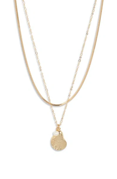 Nordstrom Demi Fine Set Of 2 Shell & Freshwater Pearl Necklace In Gold
